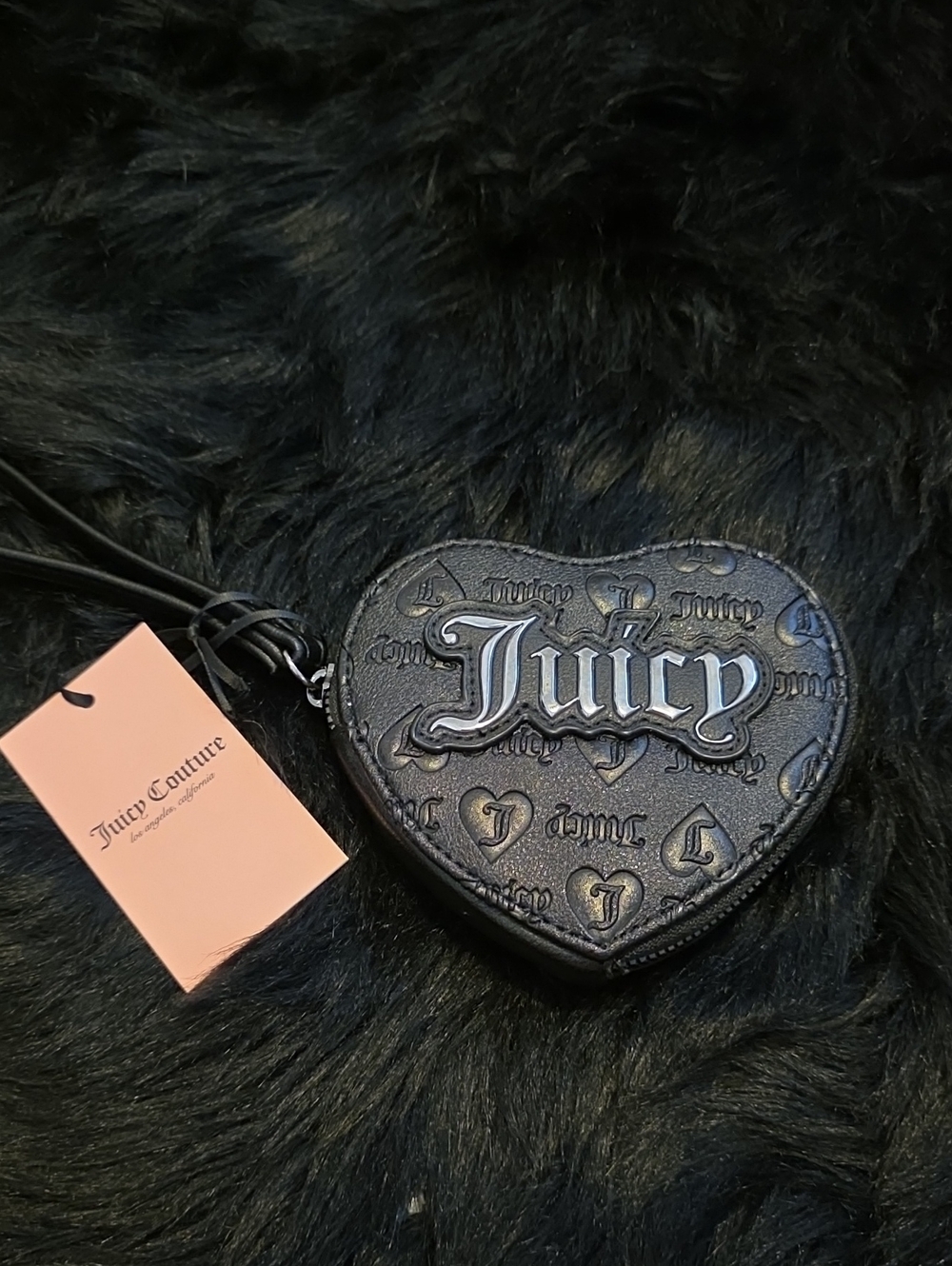 Juicy Couture Black Heart Coin Purse with Logo Patch